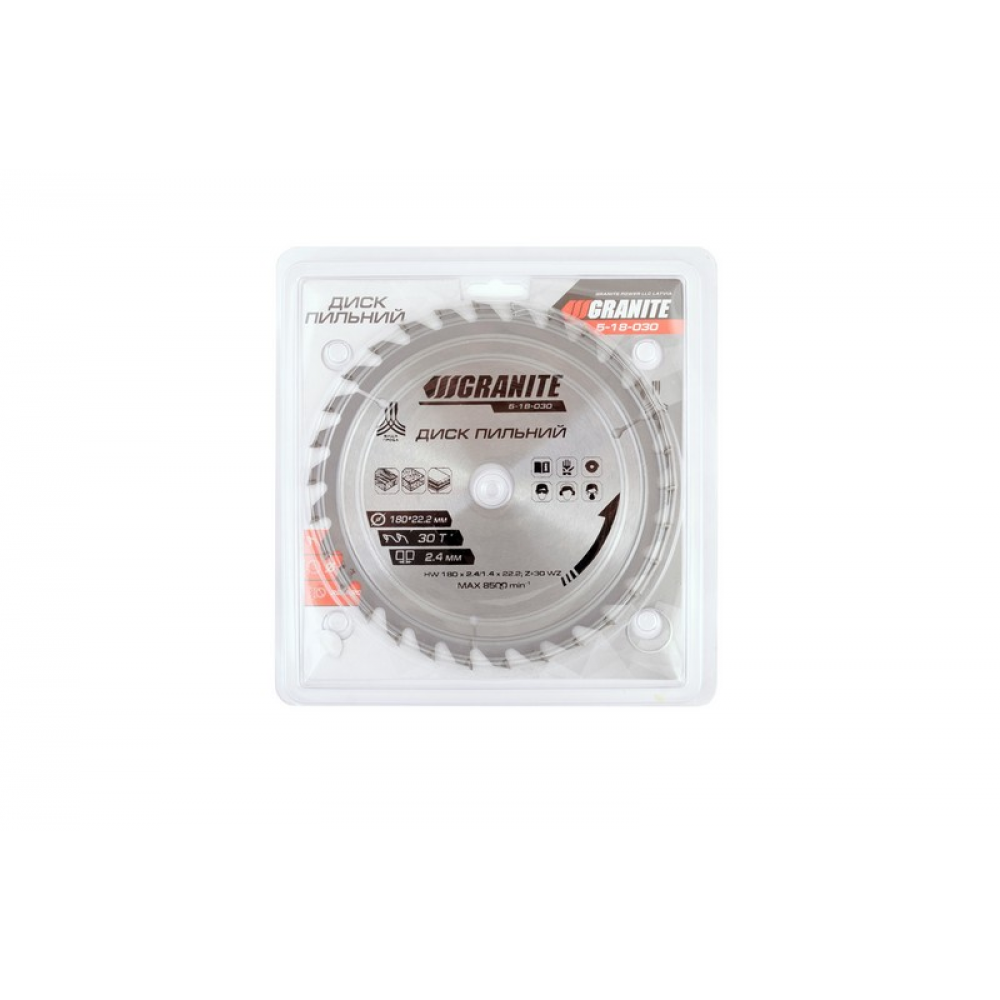 Диск пильний по дереву 180*22,2*30Т 8400т. об\мін. (GRANITE). 